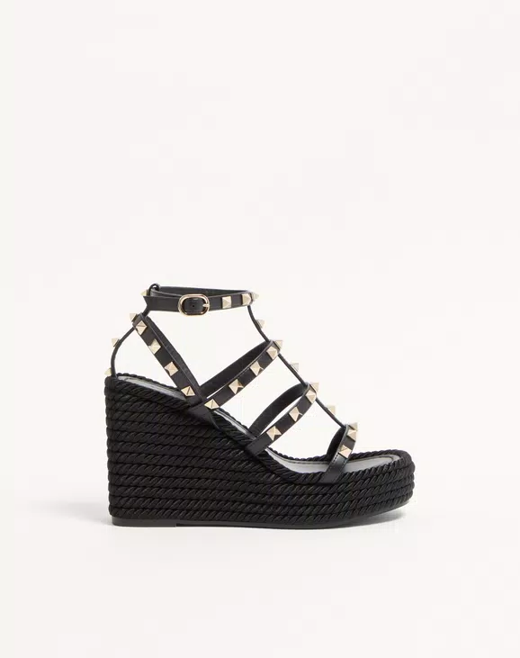 Valentino Rockstud Ankle Strap Wedge Sandal In Calfskin Leather 95 Mm - Image 1